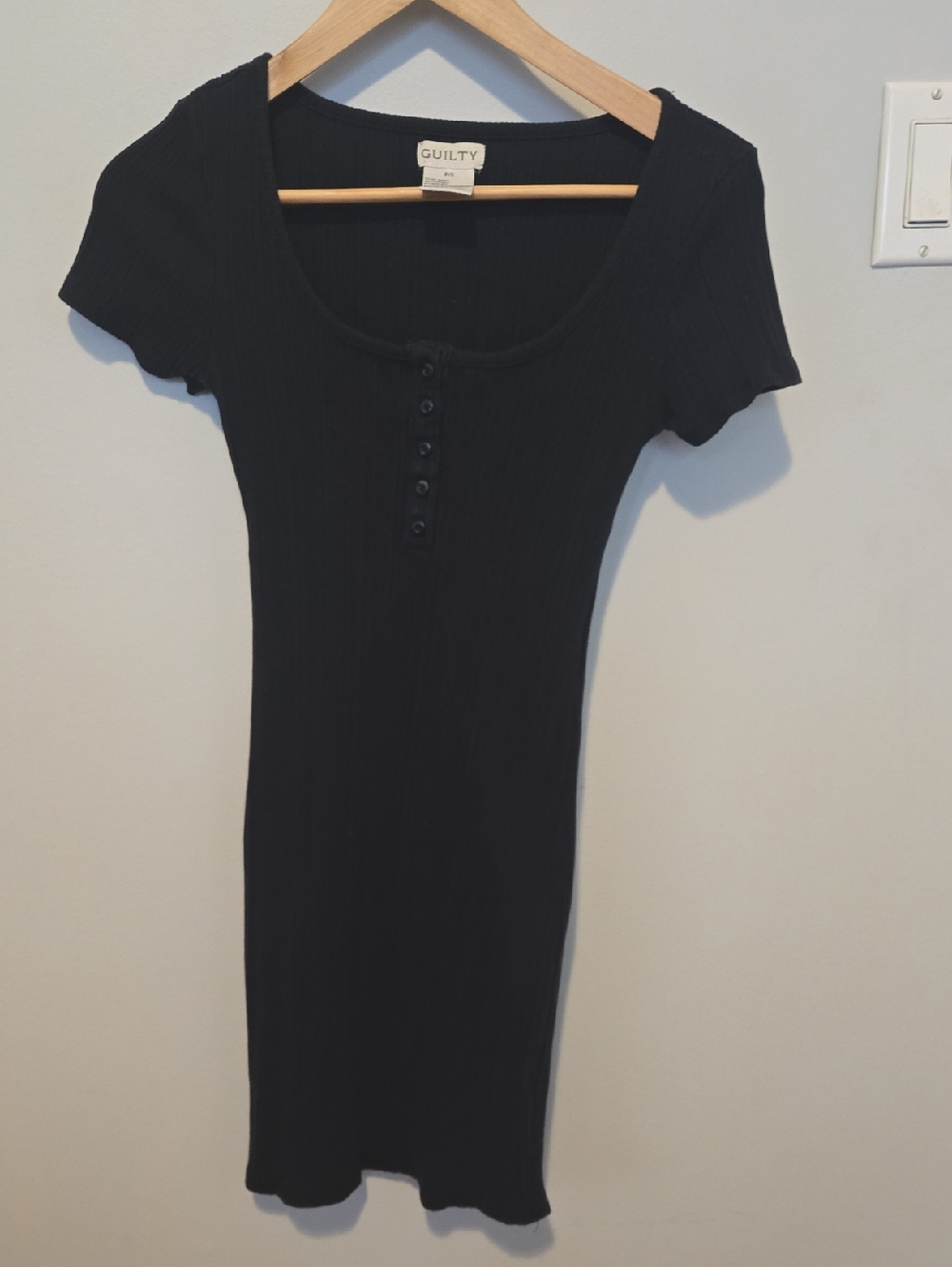 Guilty Black Ribbed Henley Bodycon Dress